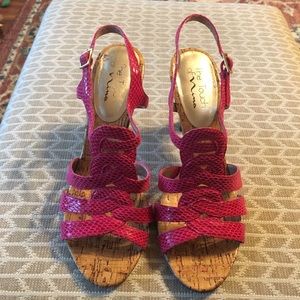 NINA Red “Snakeskin” Cork Heeled Sandals